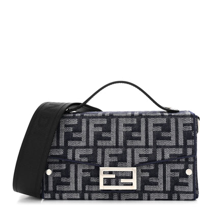 Fendi Fabric Jacquard Reactive Jean Denim Vitello Cover FF Baguette Soft Trunk Blue Black 1 of 10