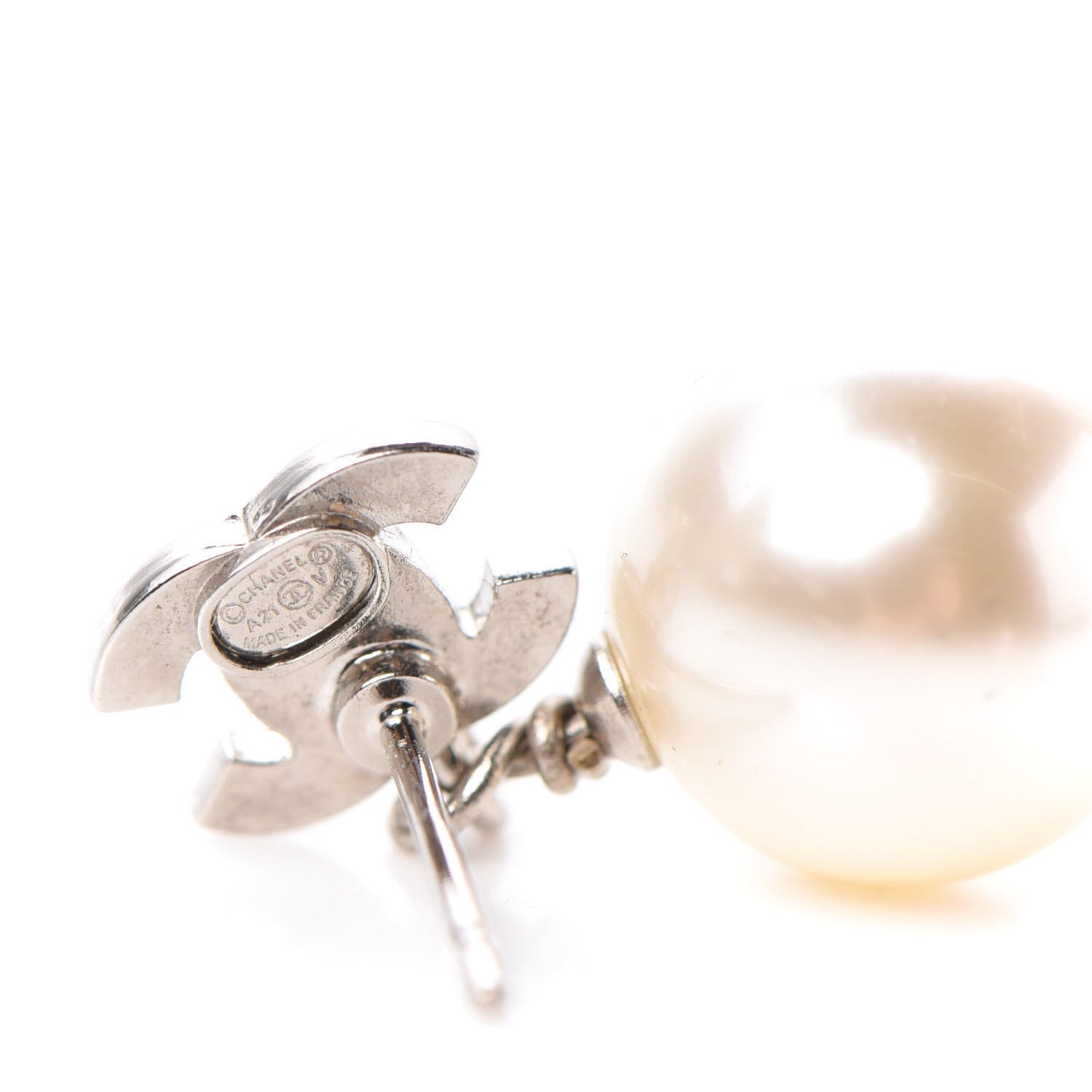 Crystal Pearl CC Drop Earrings Silver