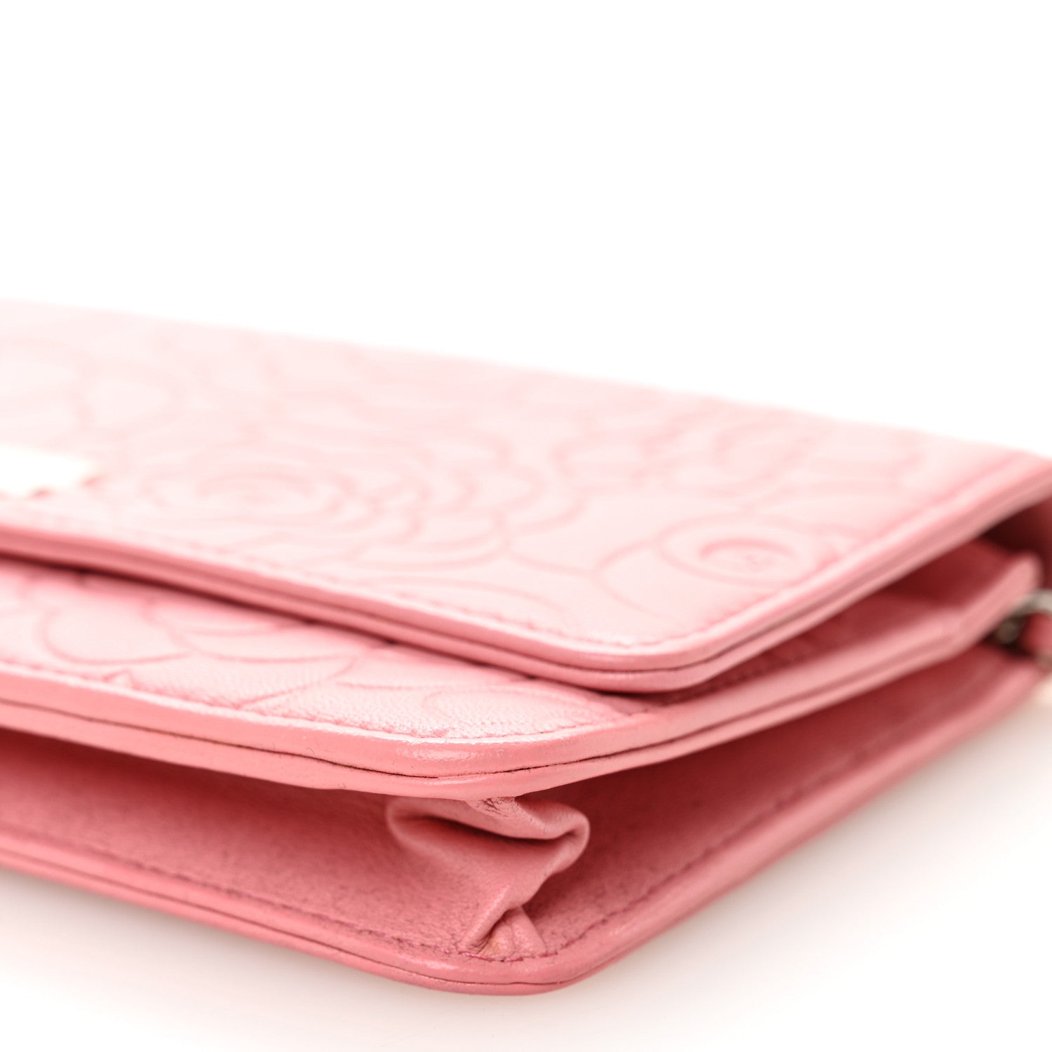Chanel Lambskin Camellia Embossed Wallet on Chain WOC Pink 11 of 12