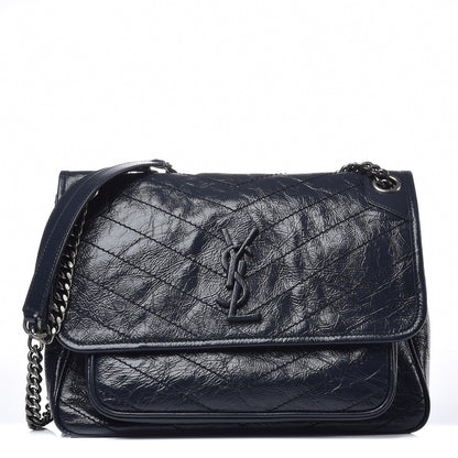 Saint Laurent Crinkled Calfskin Matelasse Medium Niki Chain Satchel Deep Marine 1 of 9