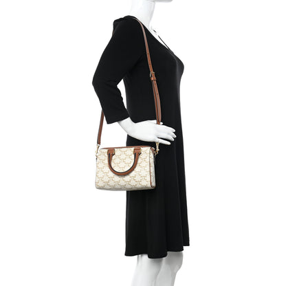 Celine Triomphe Canvas Calfskin Small Boston Bag White 2 of 11