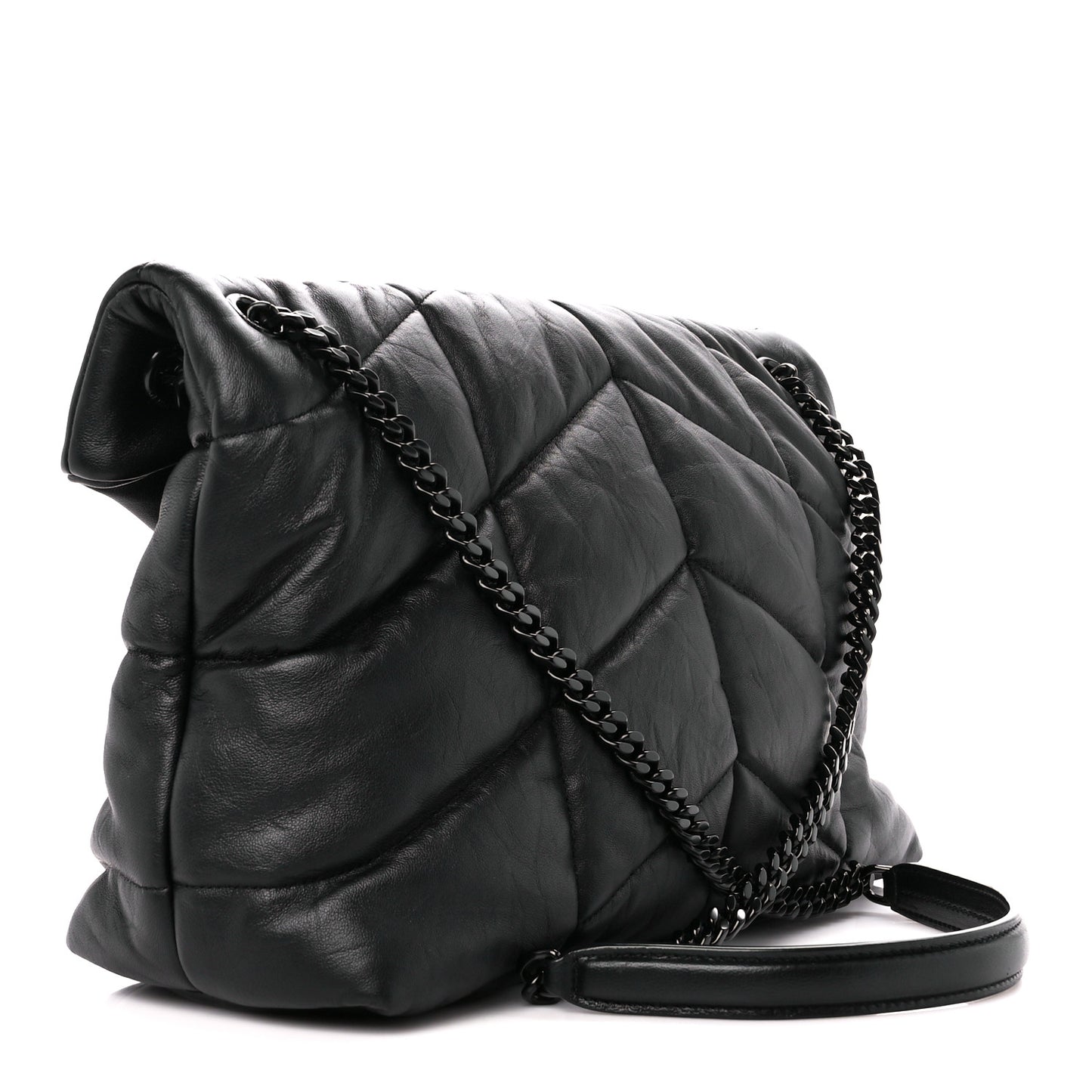 Lambskin Quilted Monogram Monochrome Medium Loulou Puffer Chain Satchel Black