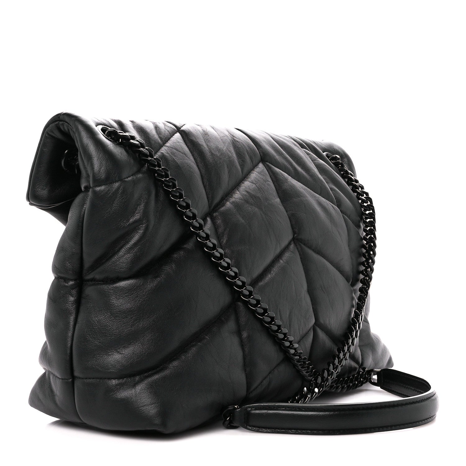 Saint Laurent Lambskin Quilted Monogram Monochrome Medium Loulou Puffer Chain Satchel Black 3 of 12