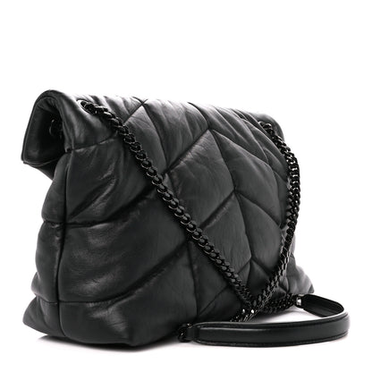 Saint Laurent Lambskin Quilted Monogram Monochrome Medium Loulou Puffer Chain Satchel Black 3 of 12