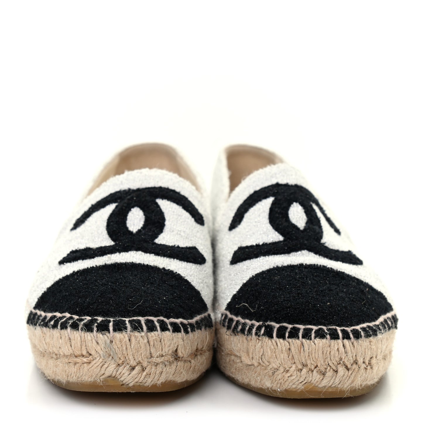 Tweed Grosgrain CC Espadrilles 38 White Black