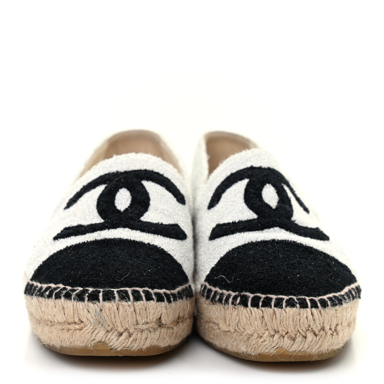 Chanel Tweed Grosgrain CC Espadrilles 38 White Black 2 of 7