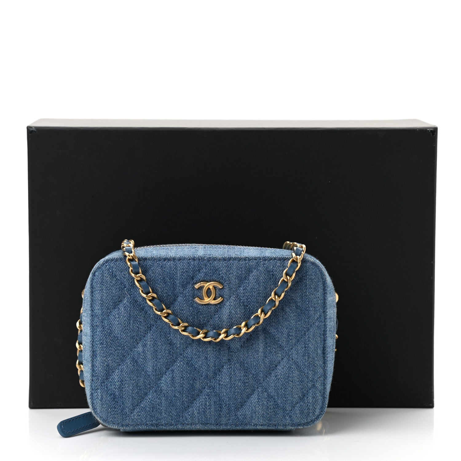 Chanel Denim Quilted CC Pearl Crush Camera Case Blue 11 of 11