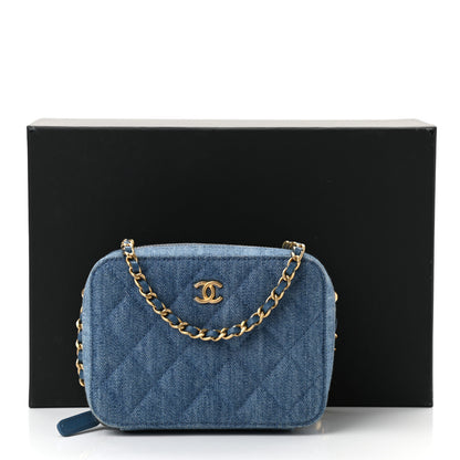 Chanel Denim Quilted CC Pearl Crush Camera Case Blue 11 of 11
