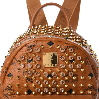 MCM Visetos Swarovski Mini Stark Diamond Backpack Cognac 9 of 10