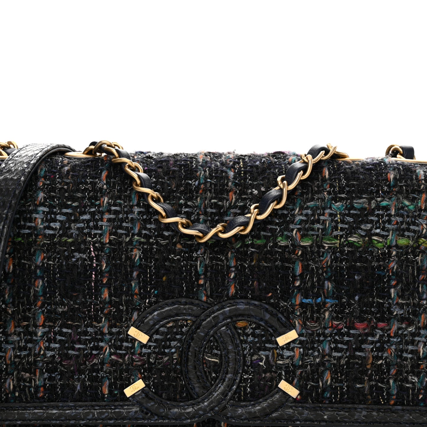 Tweed Snakeskin Quilted Small CC Filigree Flap Multicolor