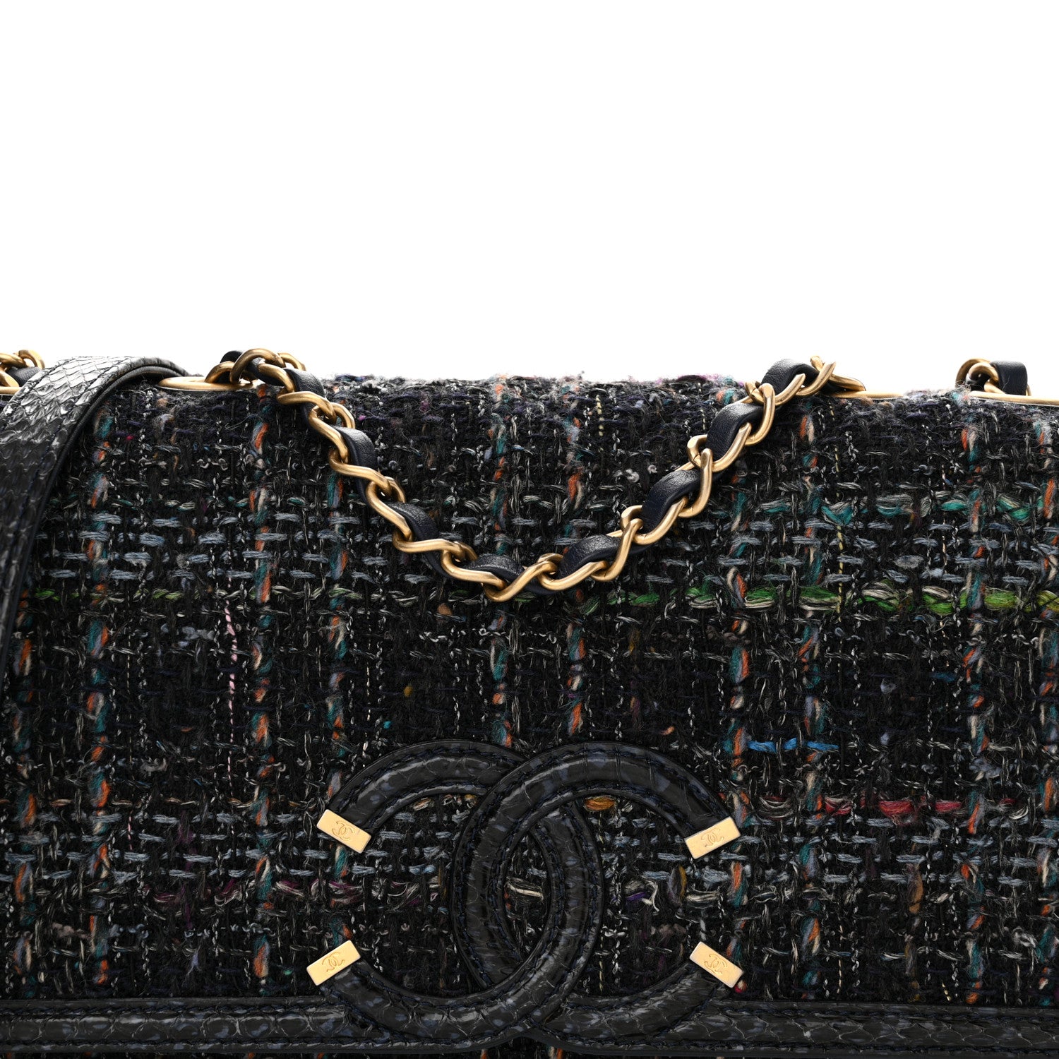 Chanel Tweed Snakeskin Quilted Small CC Filigree Flap Multicolor 8 of 14