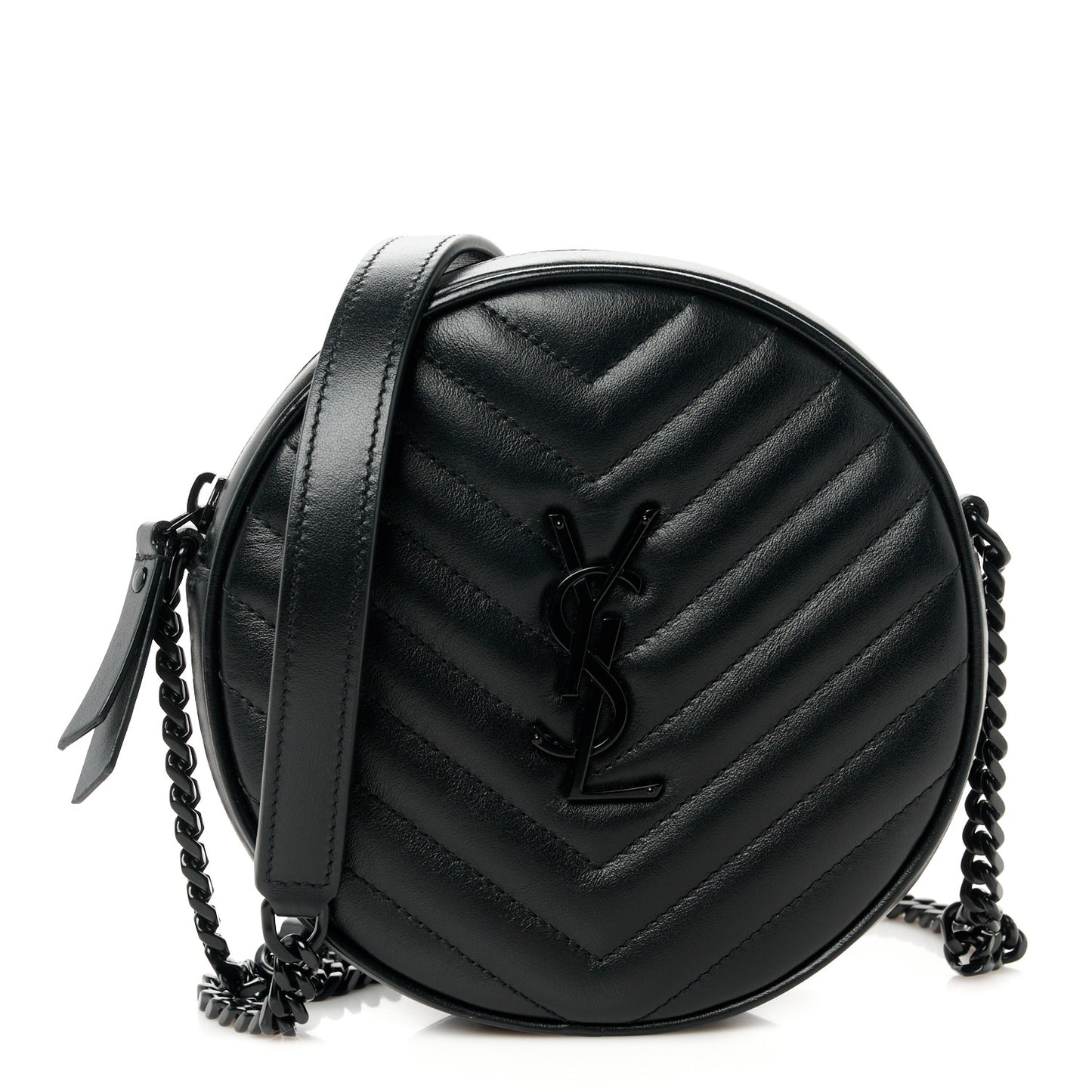 Calfskin Matelasse Chevron Round Vinyle Camera Bag Black