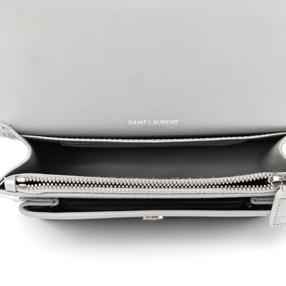 Saint Laurent Calfskin Crocodile Embossed Monogram Sunset Chain Wallet Mouse Grey 4 of 5