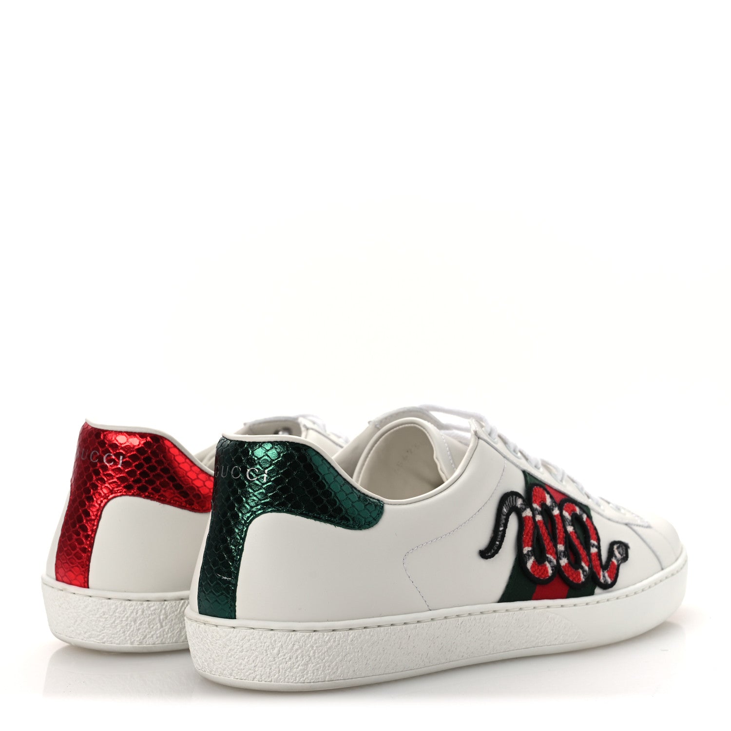 Gucci Calfskin Ayers Kingsnake Embroidered Mens Ace Sneakers 11.5 Green Red 5 of 12