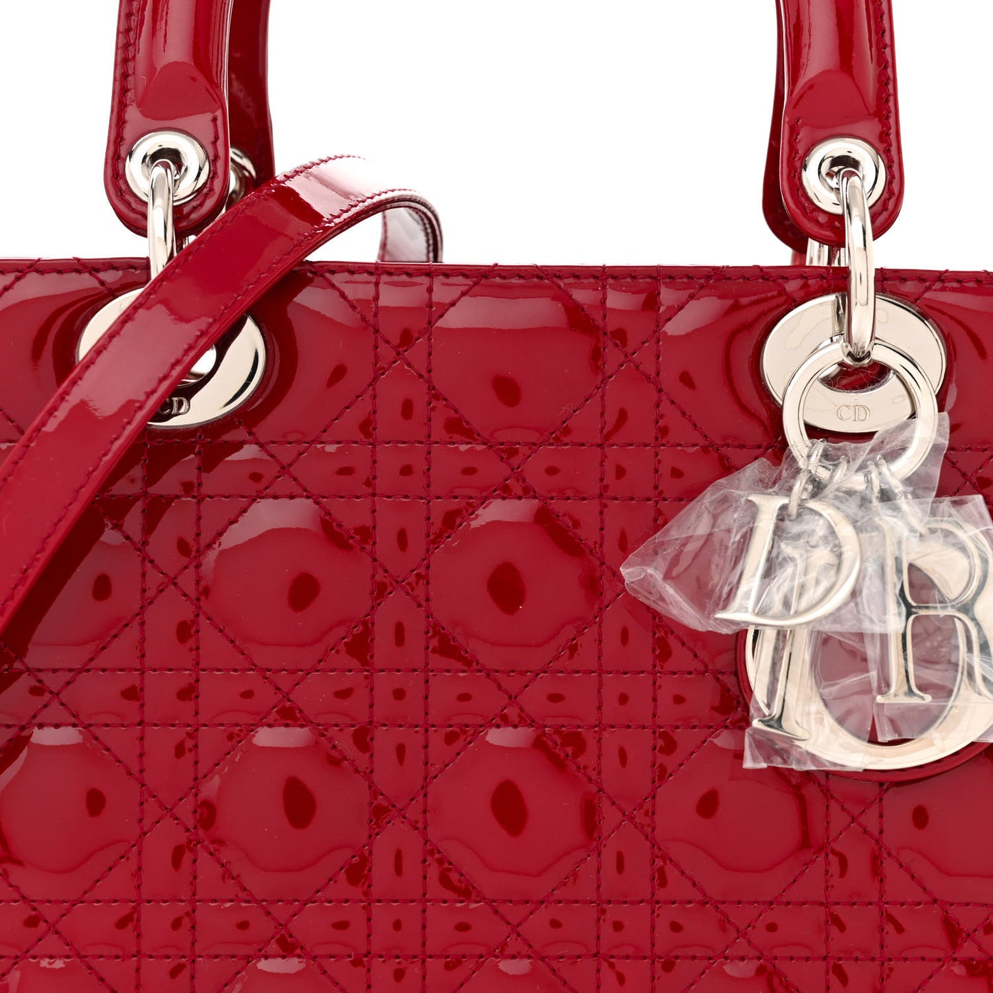 CHRISTIAN DIOR Patent Cannage Medium Lady Dior Red
