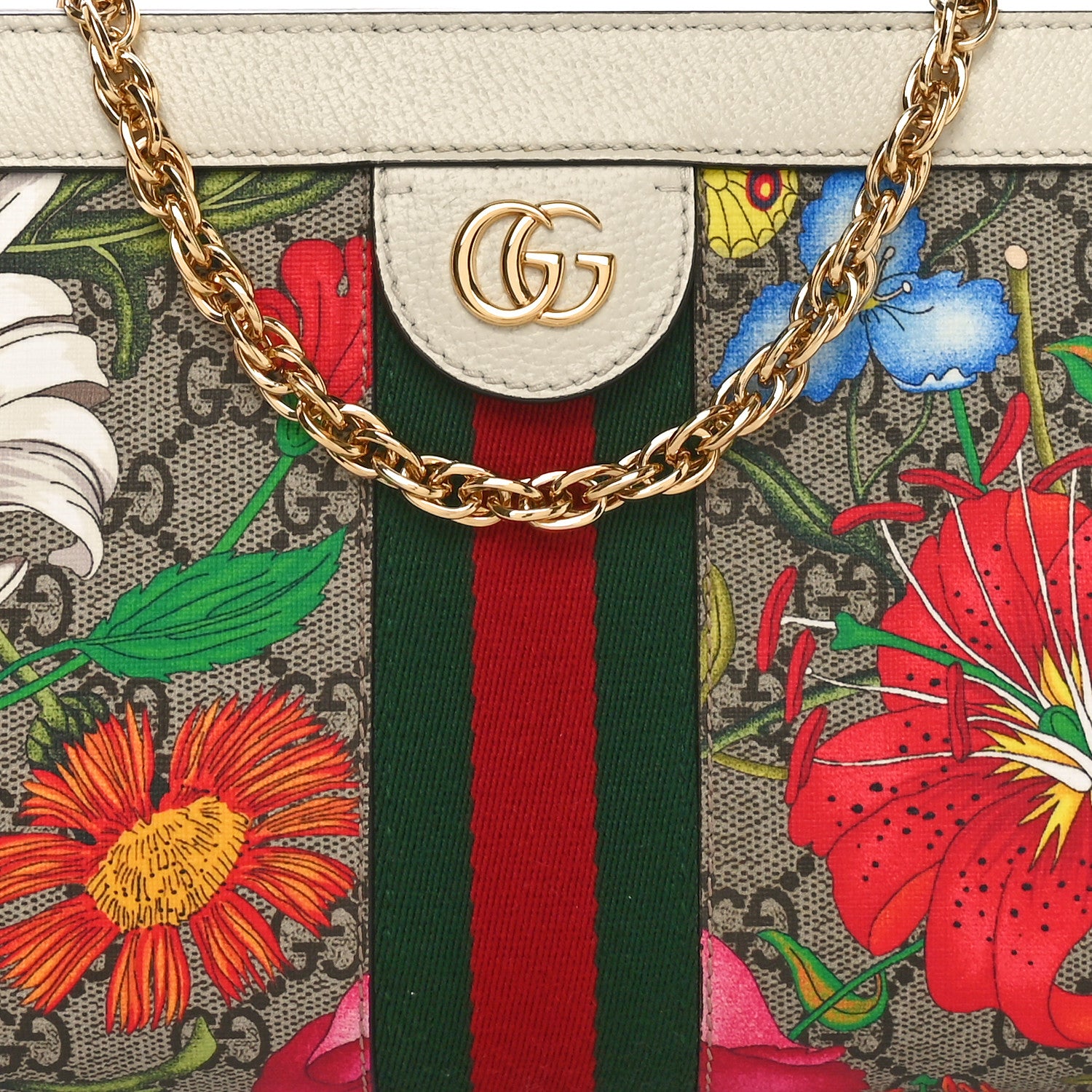 Gucci GG Supreme Monogram Flora Web Small Ophidia Chain Shoulder Bag White 8 of 10