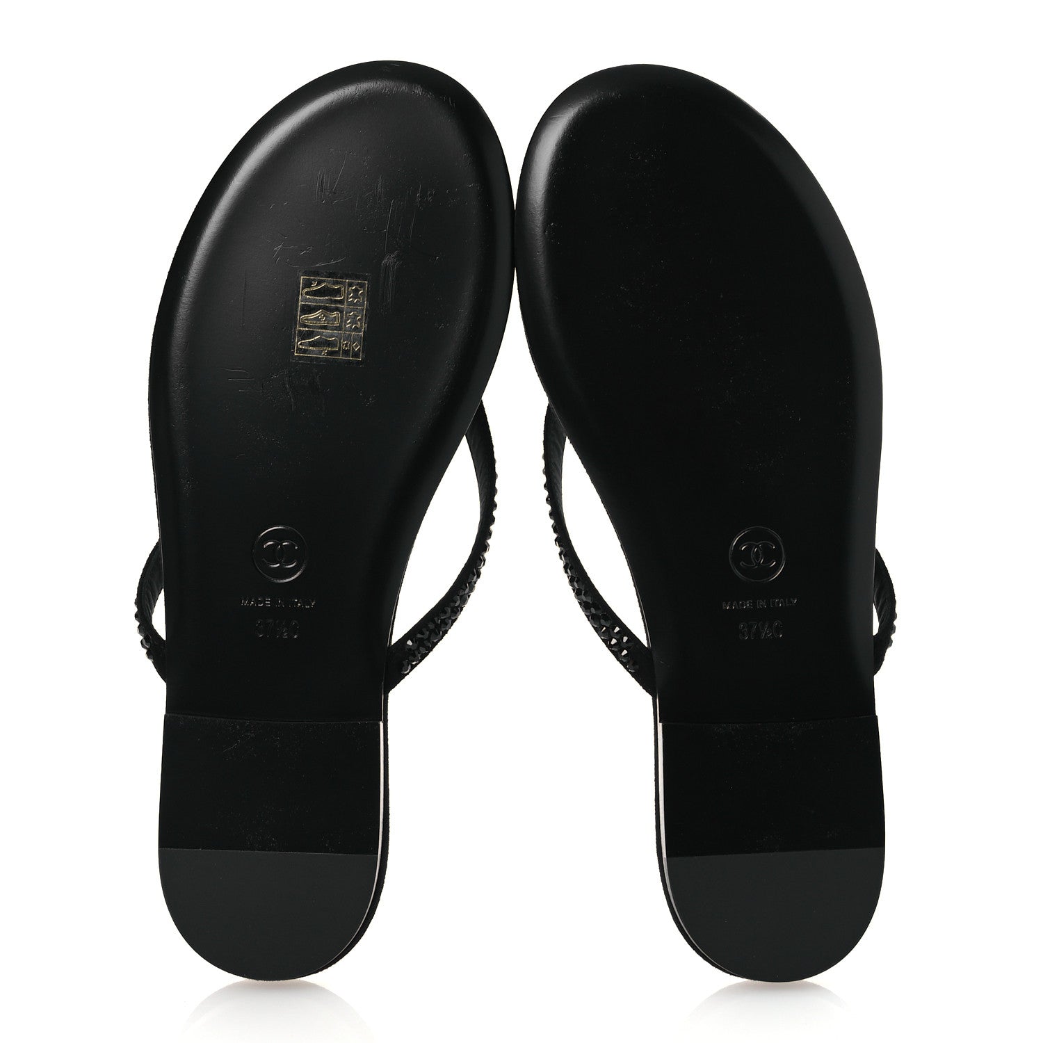 Chanel Suede Kidskin Strass CC Thong Sandals 37.5 Black 7 of 10
