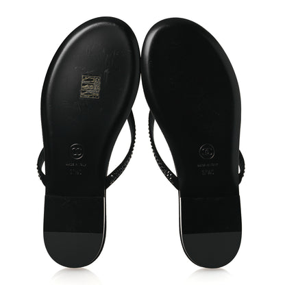 Chanel Suede Kidskin Strass CC Thong Sandals 37.5 Black 7 of 10