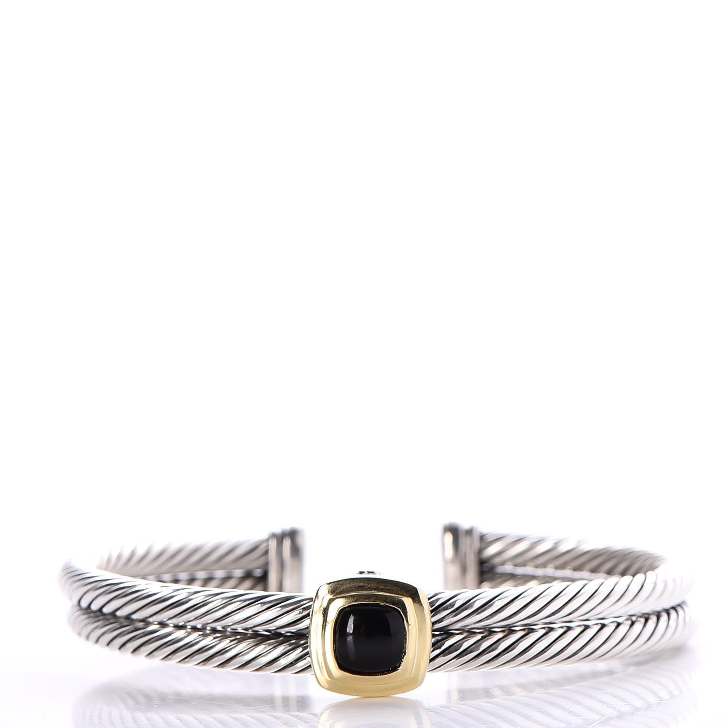 David Yurman Sterling Silver 18K Yellow Gold Black Onyx Albion Cable Bracelet 1 of 6