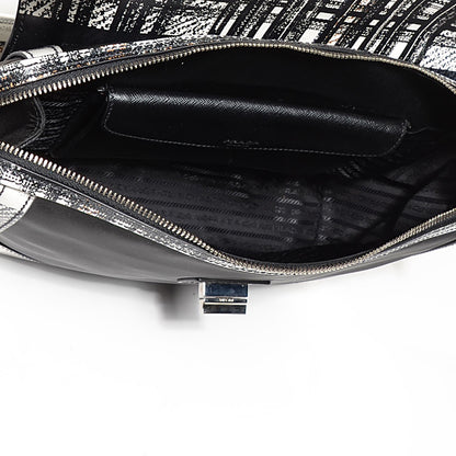 Prada Tessuto Nylon Saffiano Tartan Print Satchel Bianco Dis Tartan 5 of 9