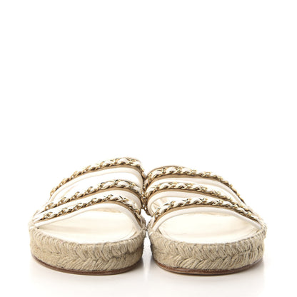Chanel Lambskin Chain Espadrille Slip On Sandals 41 White 3 of 8