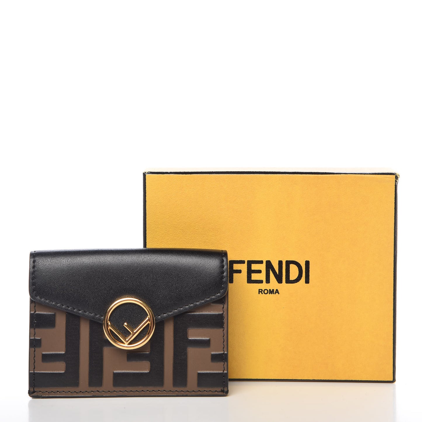Vitello Liberty F is Fendi Bi-Color FF 1974 Embossed Micro Tri-Fold Envelope Wallet Maya Black
