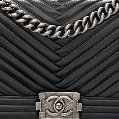 Chanel Lambskin Pleated Medium Boy Flap Black 8 of 14