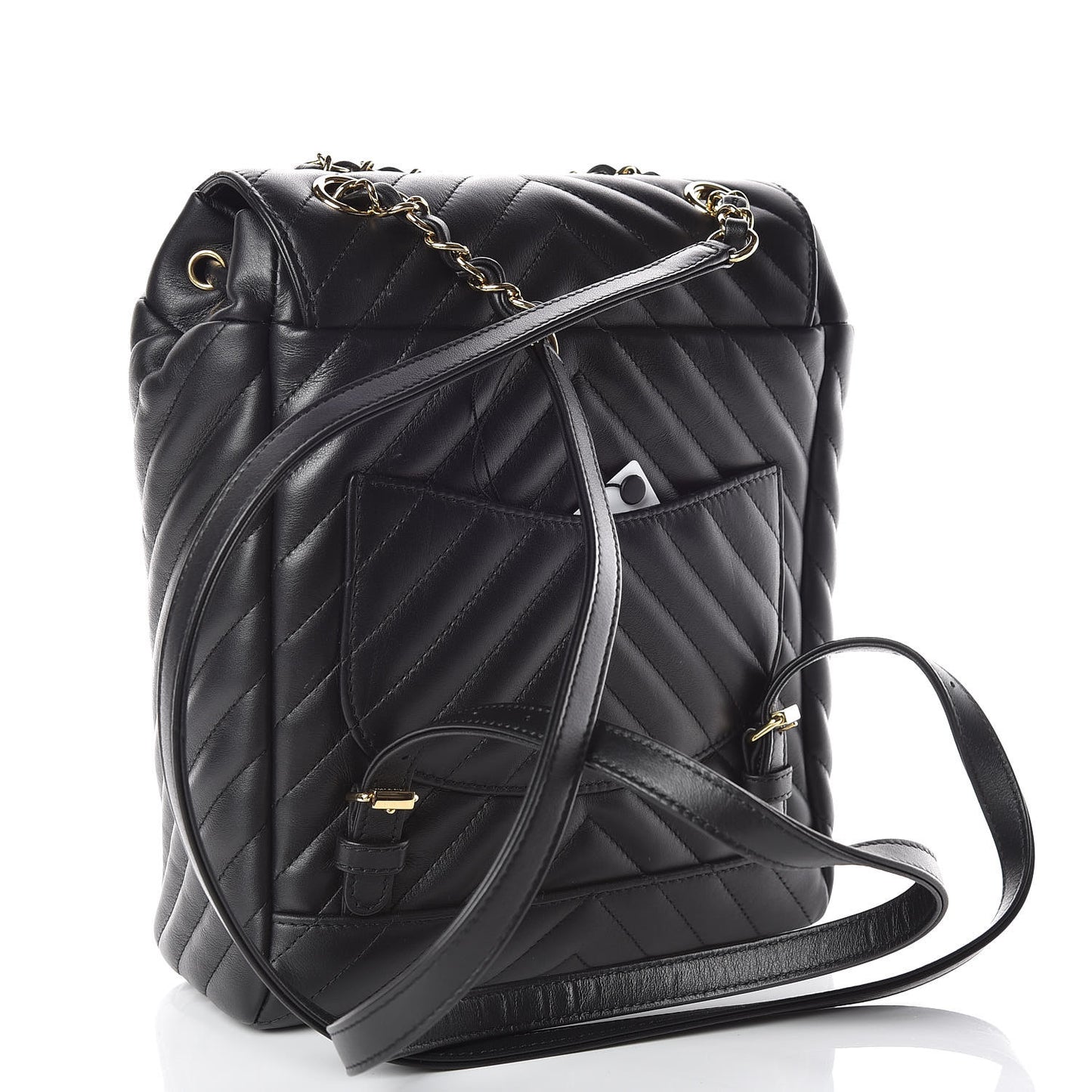 Calfskin Chevron Quilted Small Urban Spirit Backpack Black