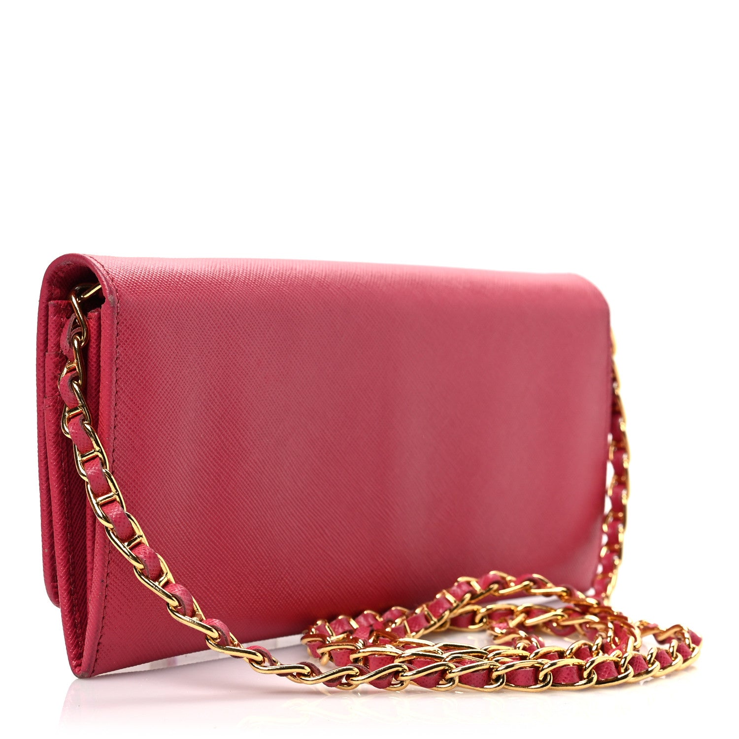 Prada Saffiano Metal Oro Chain Wallet Peonia 3 of 7