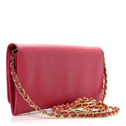 Prada Saffiano Metal Oro Chain Wallet Peonia 3 of 7