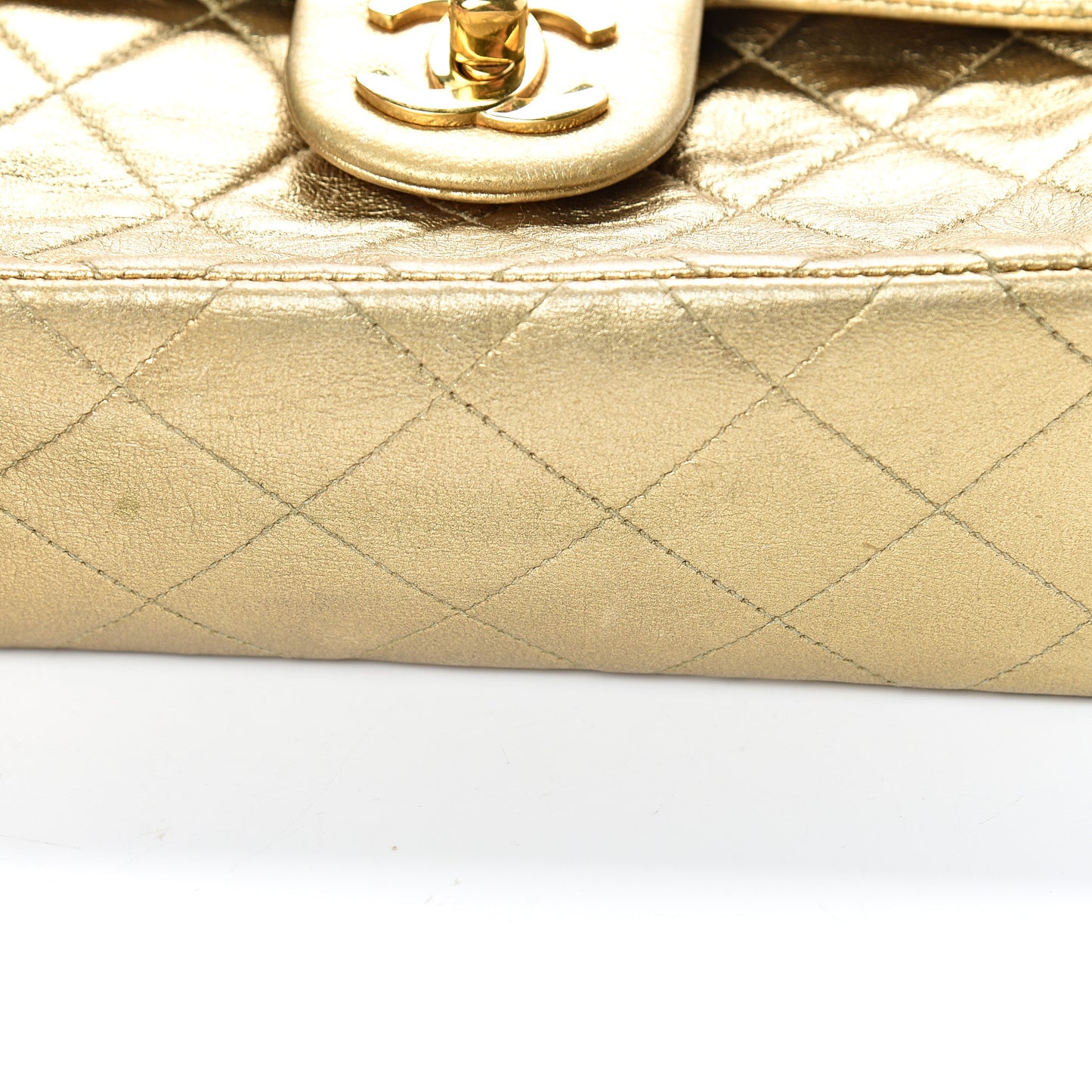 Metallic Lambskin Quilted Mini Square Flap Gold