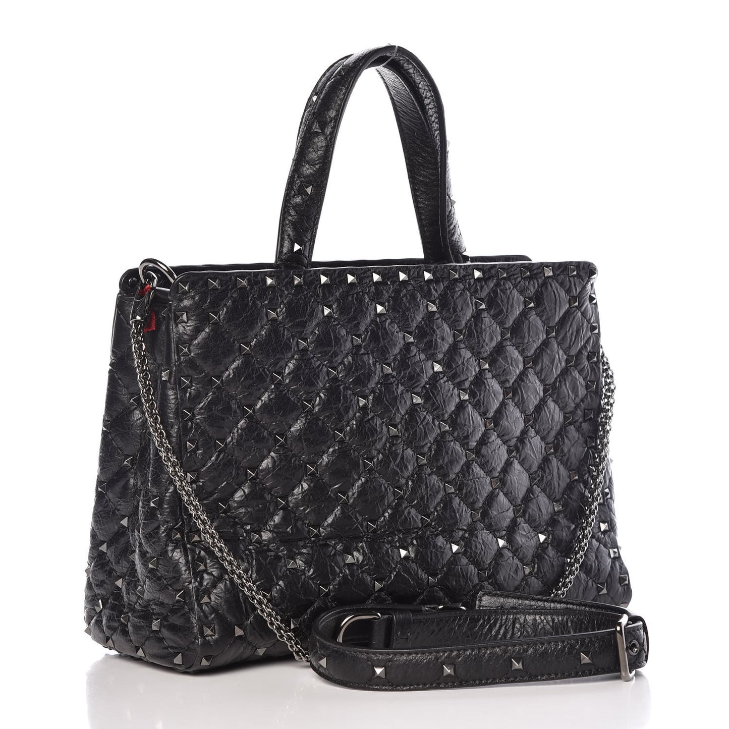 Craquele Nappa Rockstud Spike Tote Black