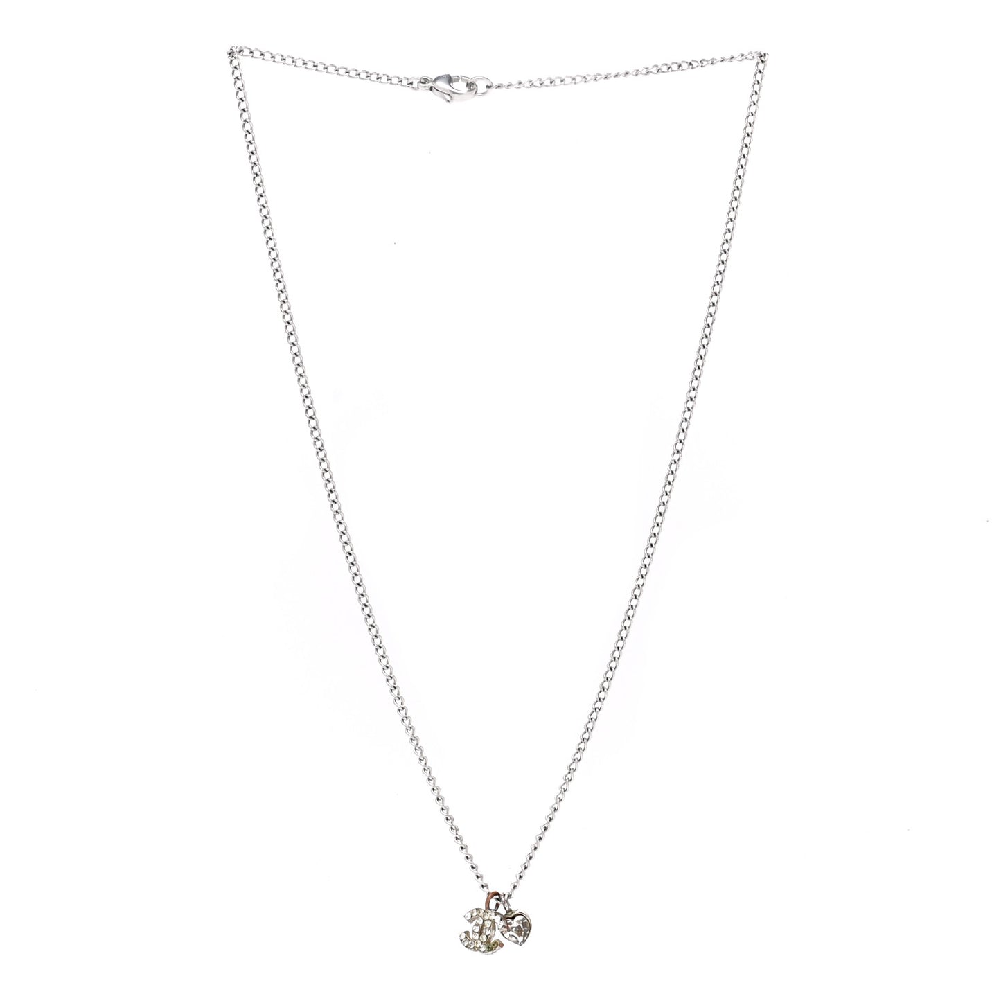 Crystal CC Heart Necklace Silver