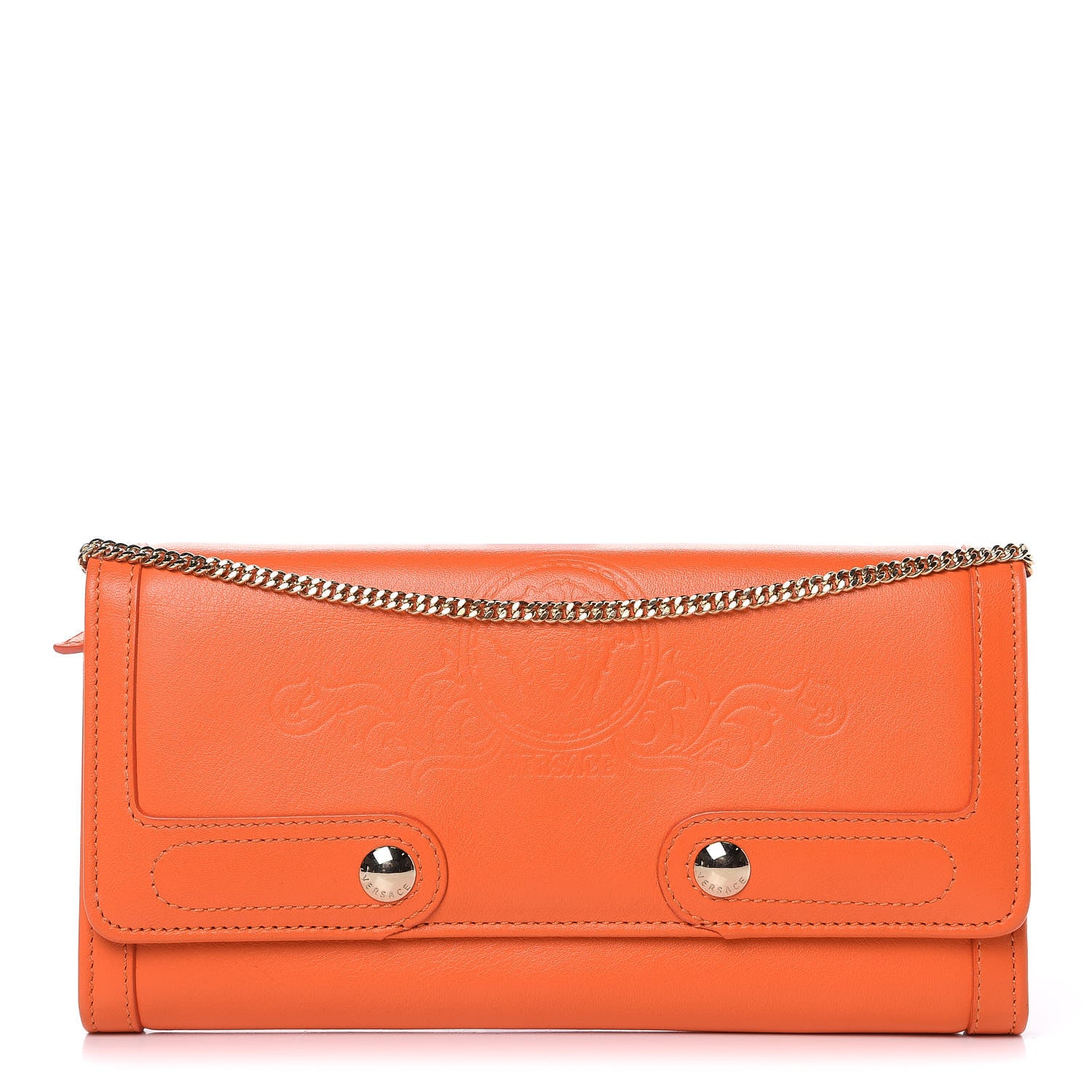 Versace Calfskin Chain Flap Wallet Orange 1 of 10