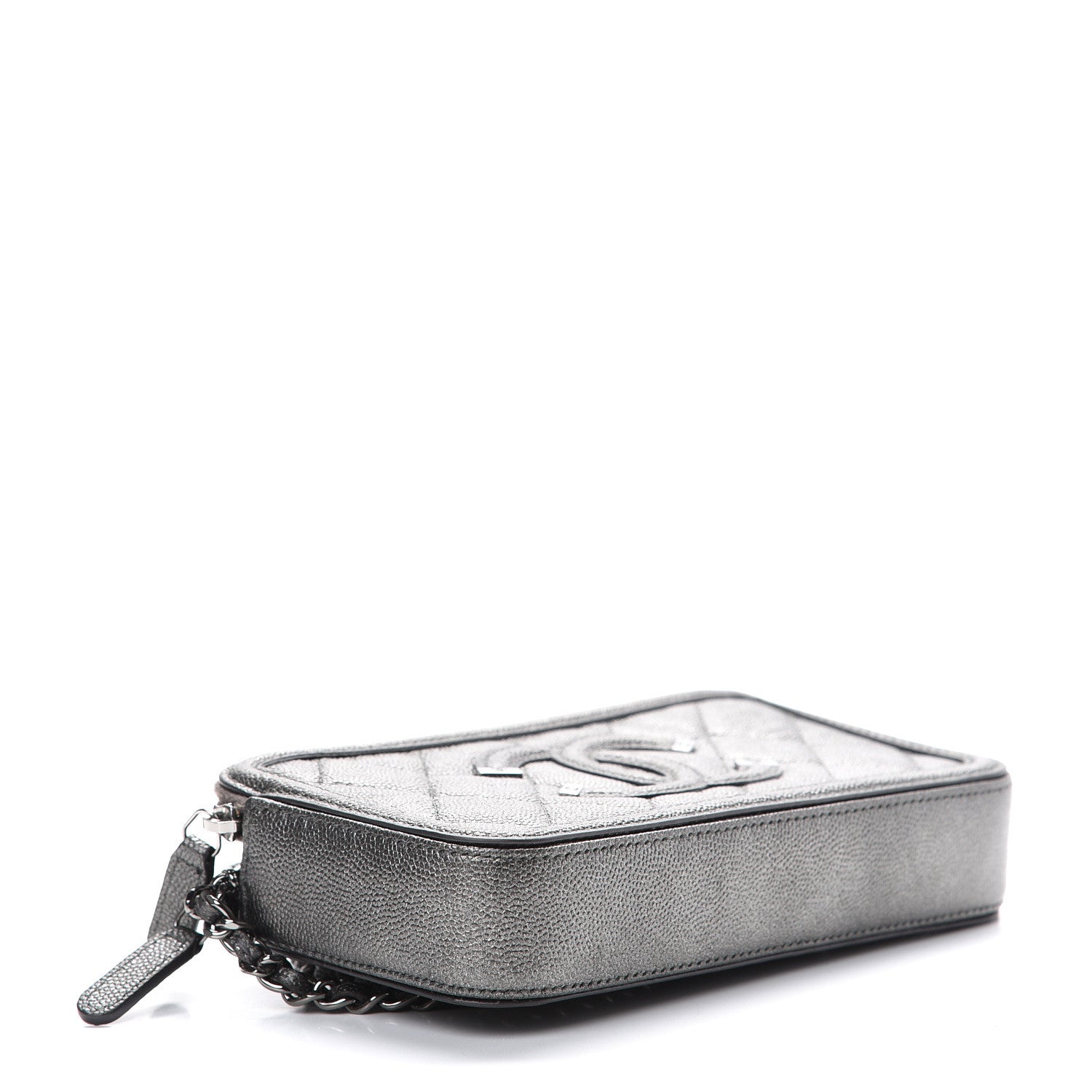 Chanel Metallic Caviar Quilted CC Filigree Clutch With Chain Dark Silver 3 of 13