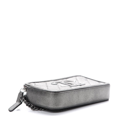 Chanel Metallic Caviar Quilted CC Filigree Clutch With Chain Dark Silver 3 of 13