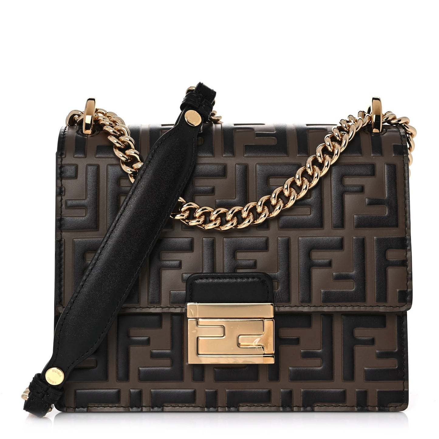 Vitello Liberty Bi-Color FF 1974 Embossed Small Kan U Shoulder Bag Maya Black