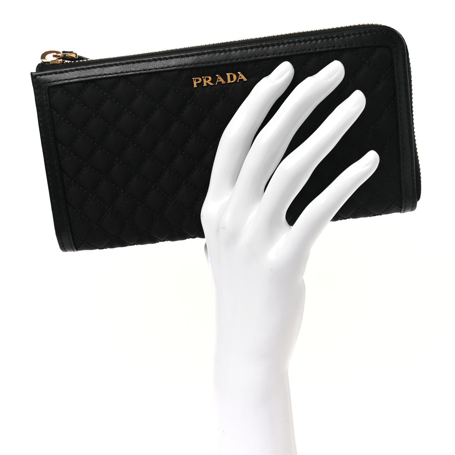 Tessuto Nylon Quilted Zip Around Wallet Black