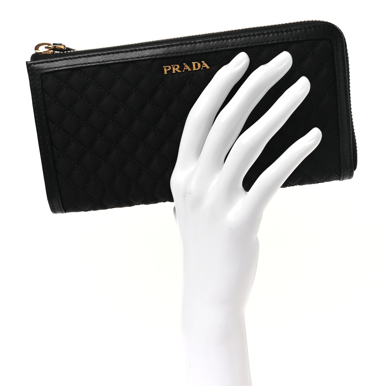 Prada Tessuto Nylon Quilted Zip Around Wallet Black 2 of 8