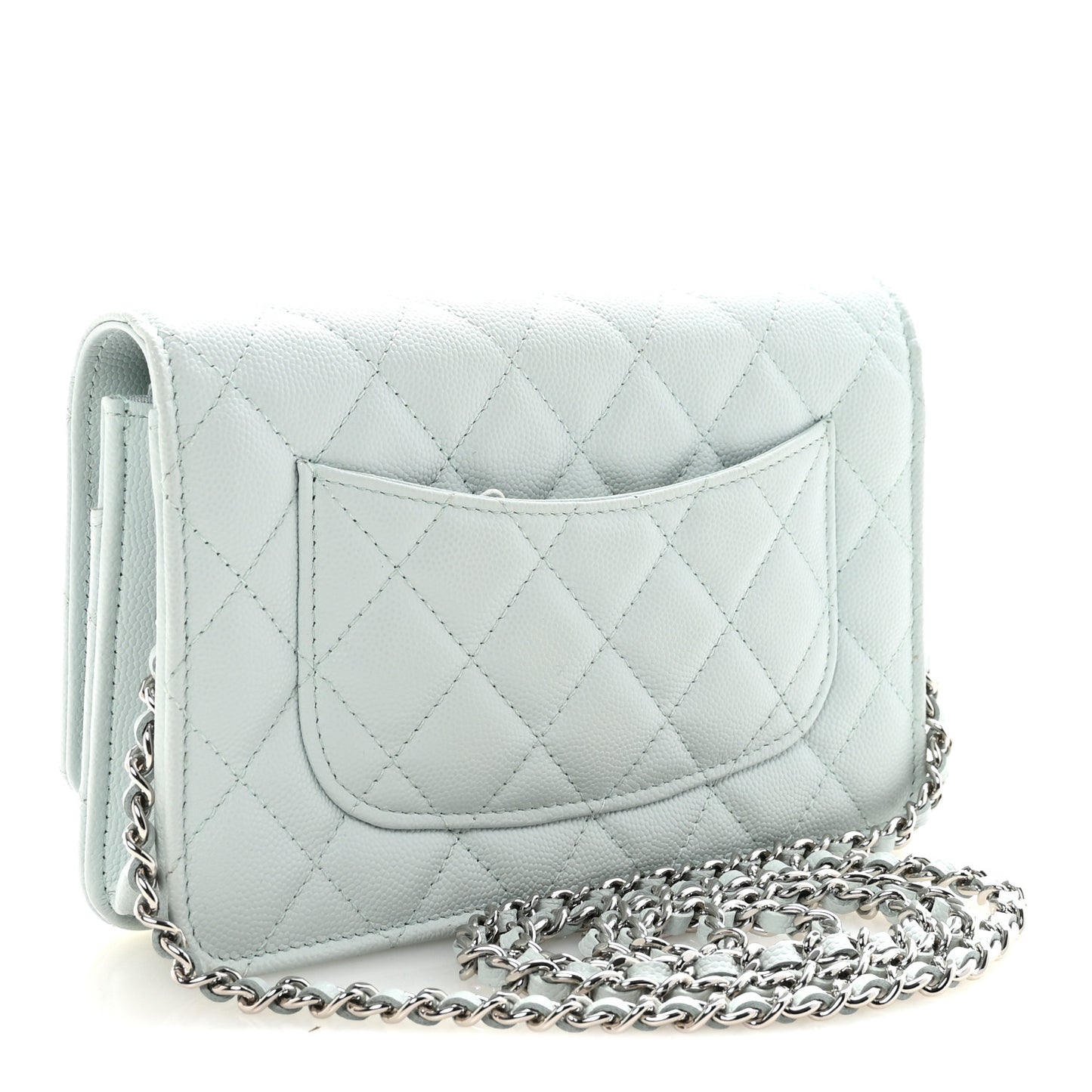 Caviar Quilted Wallet on Chain WOC Light Blue