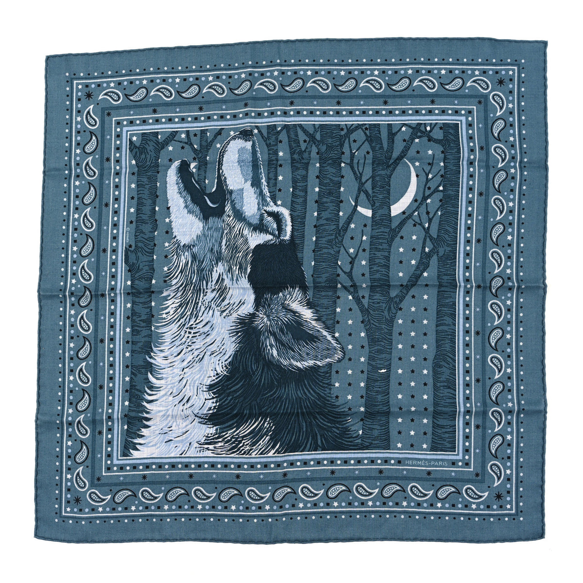 Hermes Cashmere Silk Awooooo Scarf 65 Celadon Gris Clair Black 1 of 3