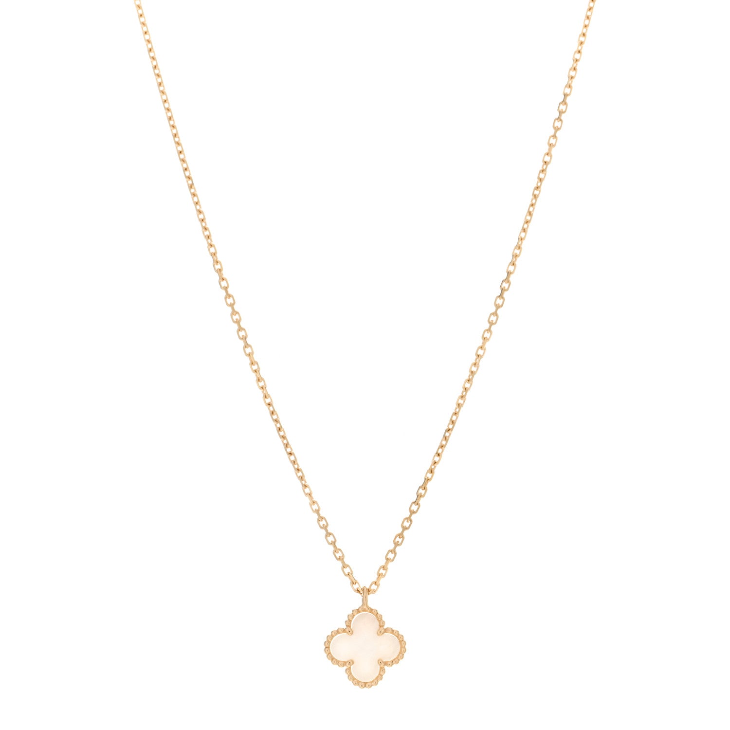 Van Cleef & Arpels 18K Yellow Gold Mother of Pearl Sweet Alhambra Pendant Necklace 1 of 5