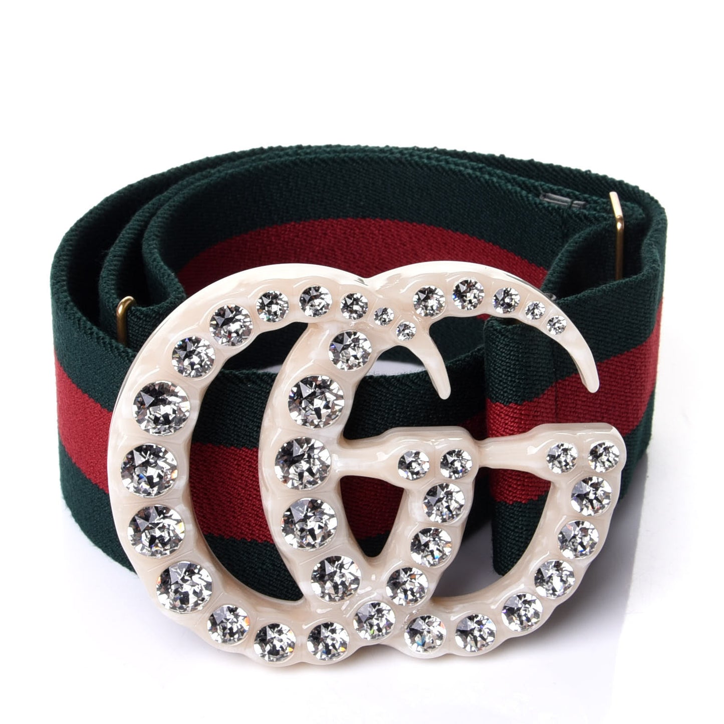 Elastic Web Crystal Embellished Plexiglass GG Marmont Belt 80 32 Red Green