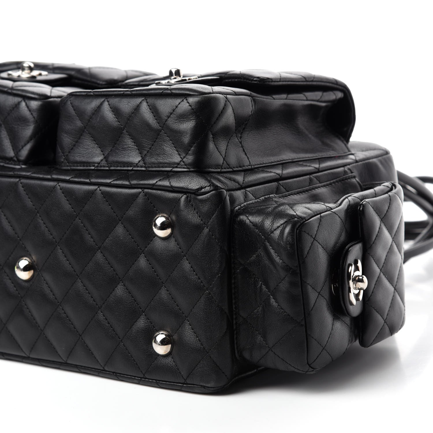 Chanel Calfskin Quilted Large Cambon Multipocket Reporter Black White 7 of 9