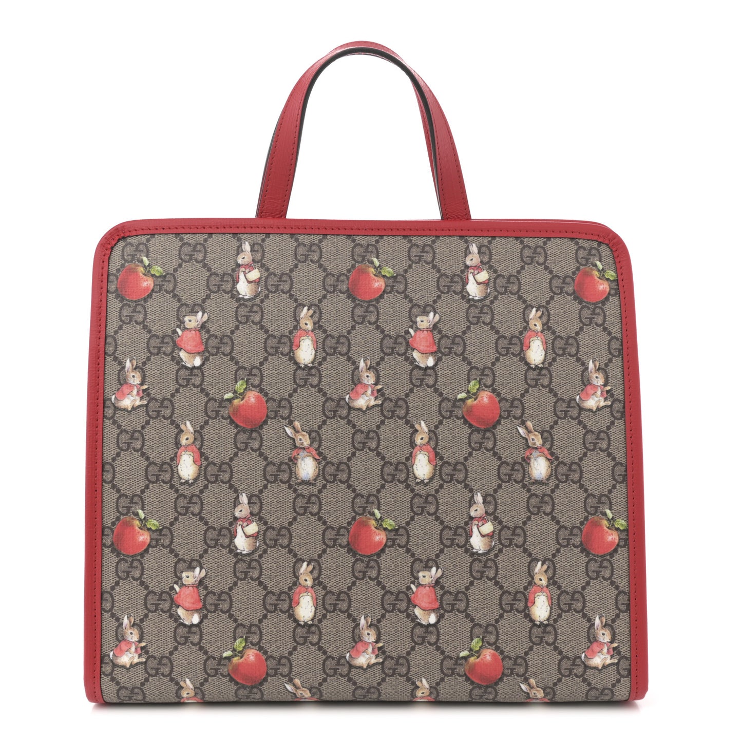 X Peter Rabbit GG Supreme Monogram Rabbit Apple Childrens Tote Beige Ebony Multicolor Bright Hibiscus