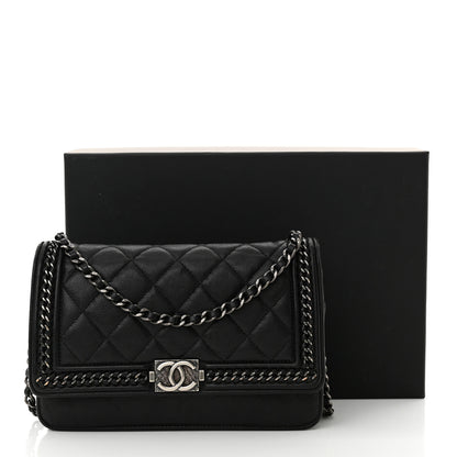 Chanel Calfskin Quilted Chain Around Boy Wallet On Chain WOC Black 14 of 14