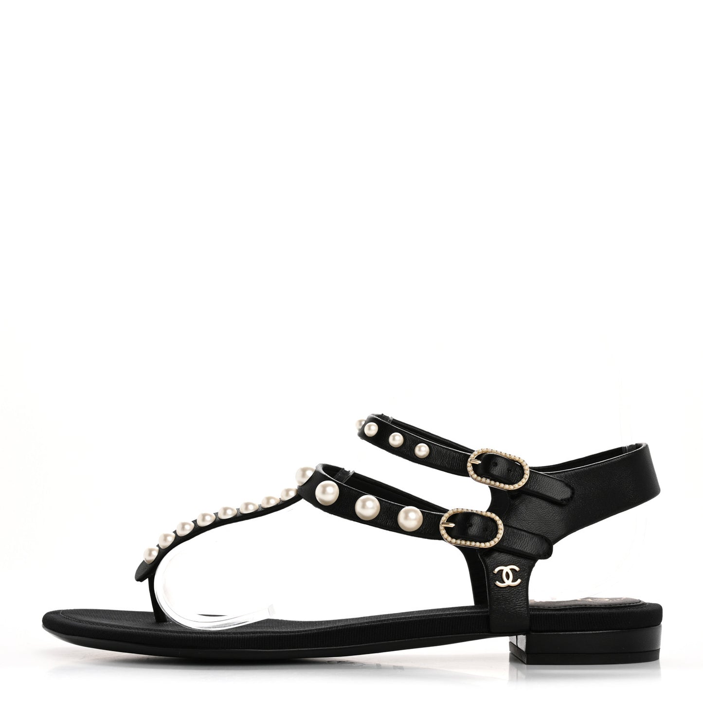 Lambskin Pearl Thong Sandals 38.5 Black