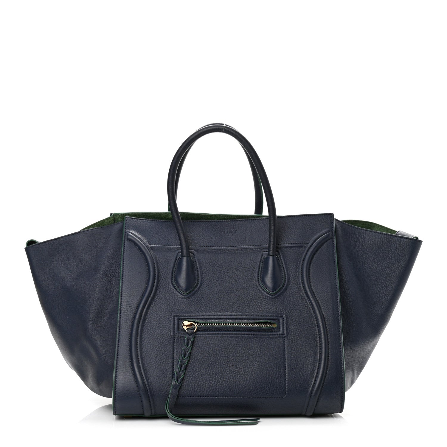 Celine Supple Calfskin Medium Phantom Luggage Navy Blue Green Trim 1 of 8