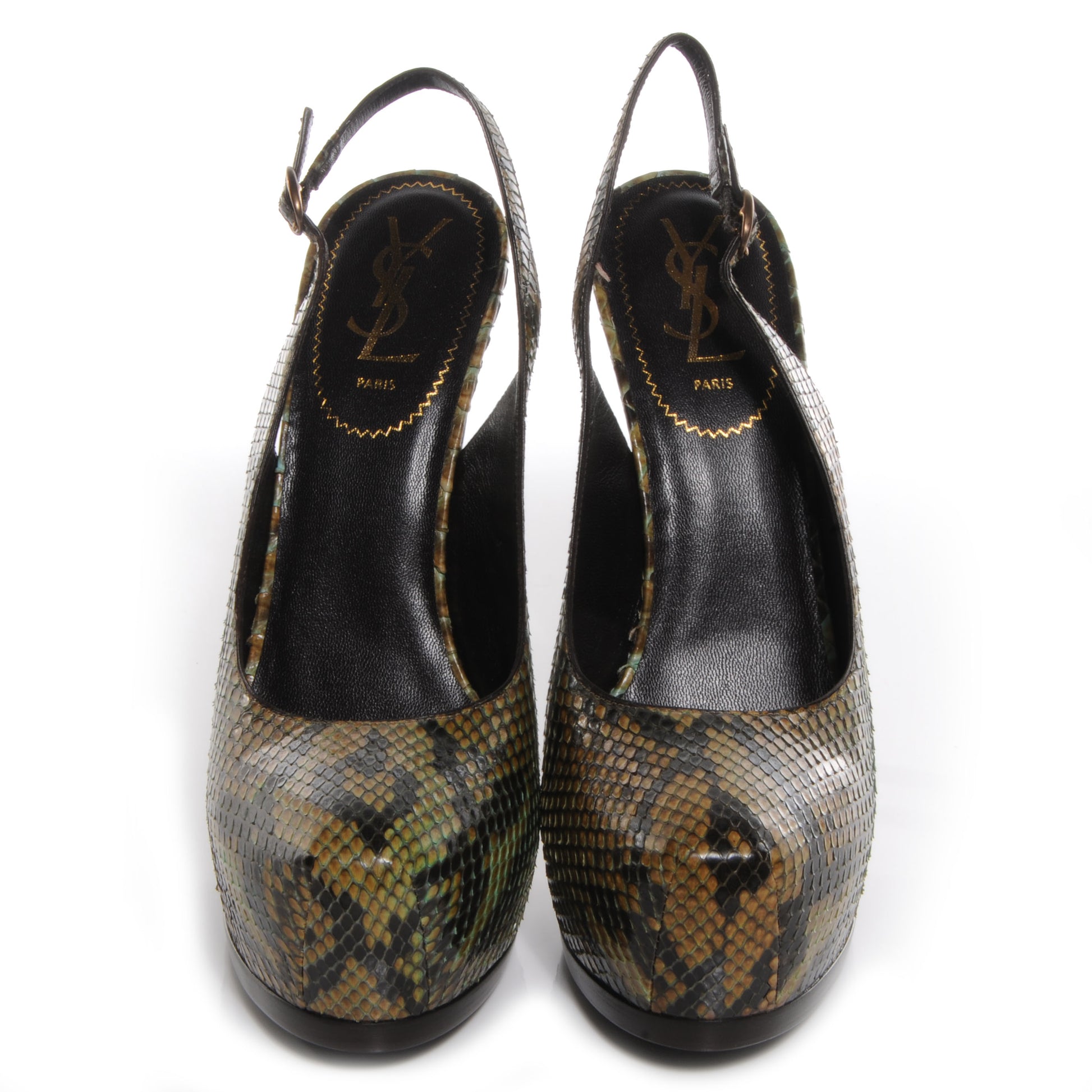 Saint Laurent Python Tribtoo 105 Slingback Heels 39 Verde Havana 2 of 6