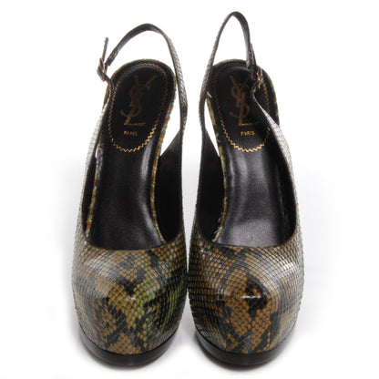 Saint Laurent Python Tribtoo 105 Slingback Heels 39 Verde Havana 2 of 6